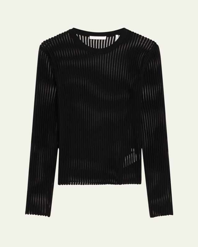 Sheer Stripe Crewneck Top